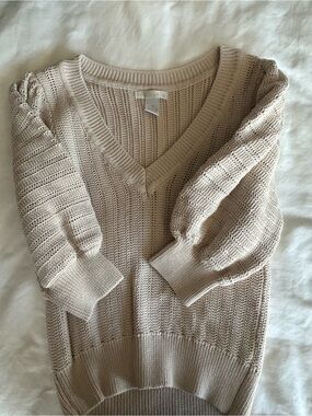 Anthropologie Beige V-Neck Open Knit Sweater